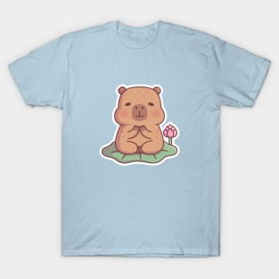 Cute Capybara Meditating On Lotus Leaf T-Shirt